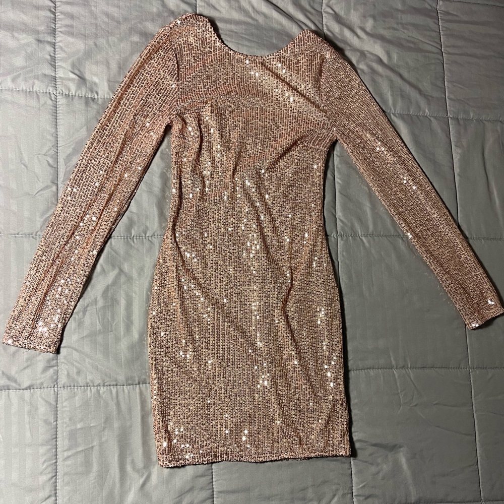 Rose gold long sleeve, mini dress
